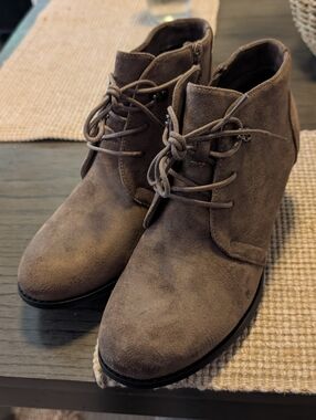 Brown Faux Suede Lace-Up Ankle Boots